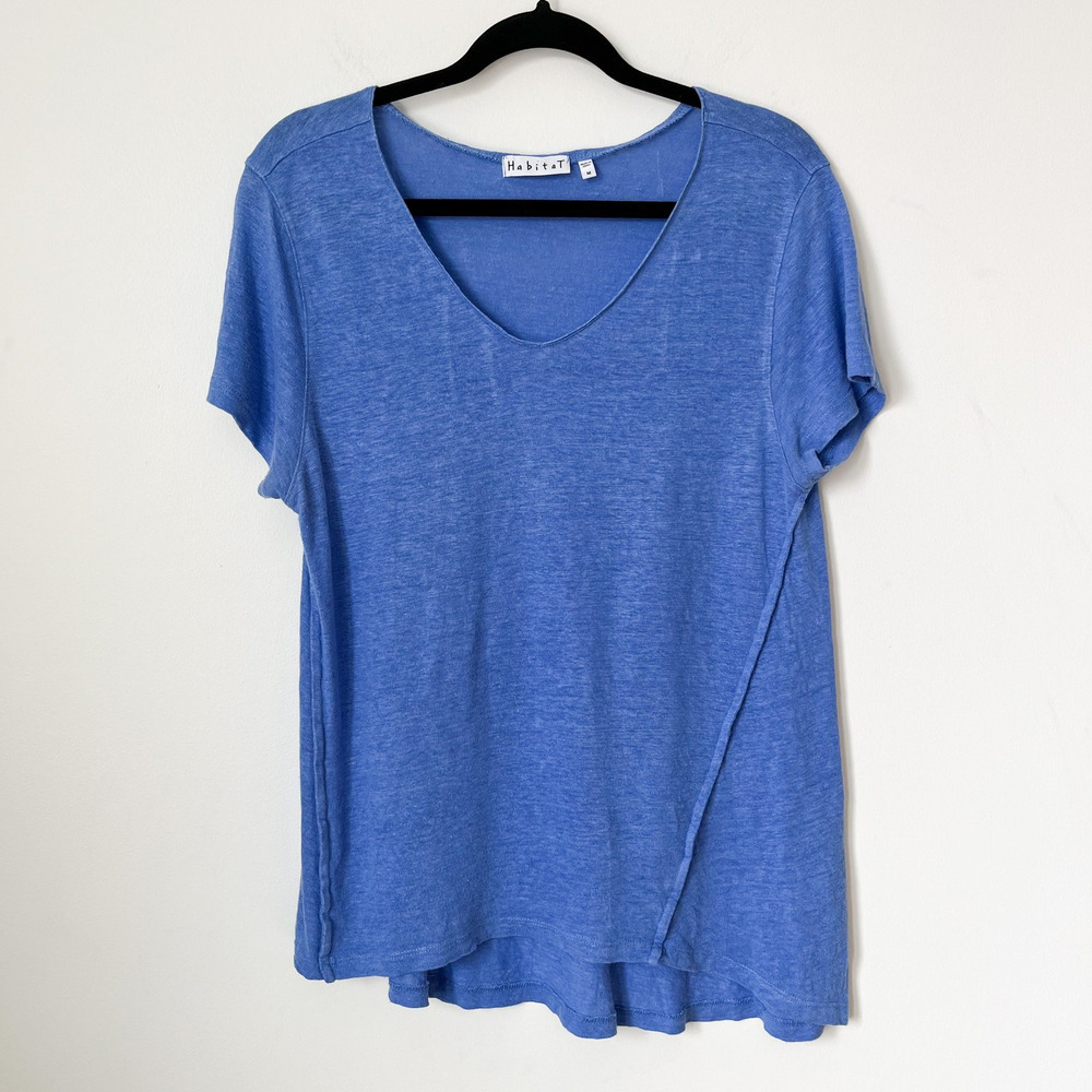Habitat Linen V-Neck Top Asymmetric Hem Womens‎ Medium Blue